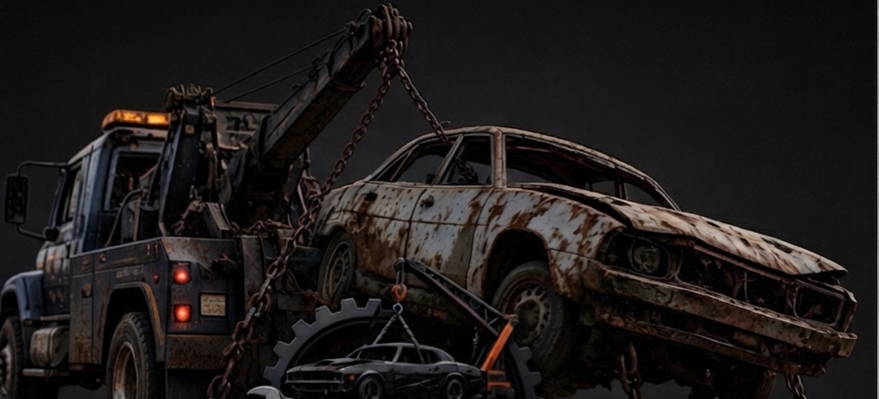 Adams Active Autowrecking tow truck hauling a junk car with cash payouts